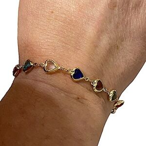 Heart Multicolor Zircon Gold Plated Bracelet